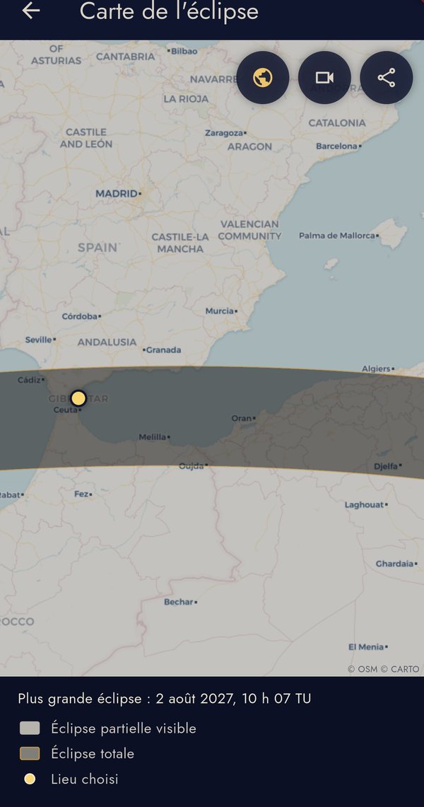 La carte du 2 août 2027, zoomée sur le détroit de Gibraltar