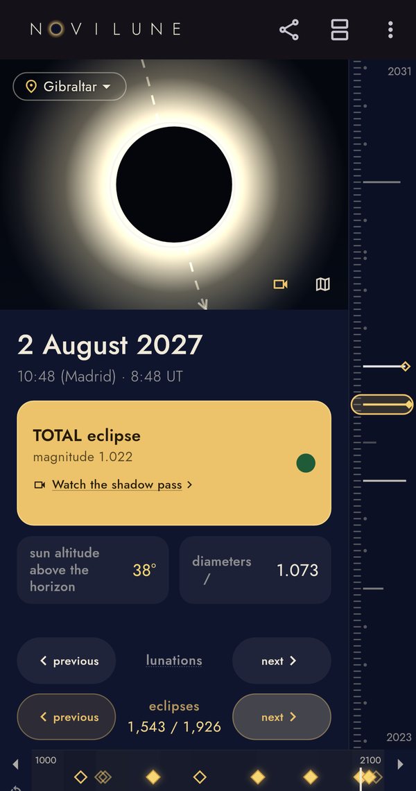2 أغسطس 2027 كما يُرى من جبل طارق: القرصان عند الذروة