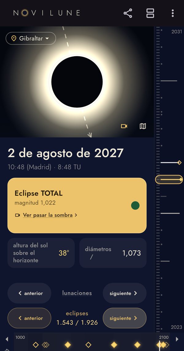 El 2 de agosto de 2027 visto desde Gibraltar: los dos discos en el máximo