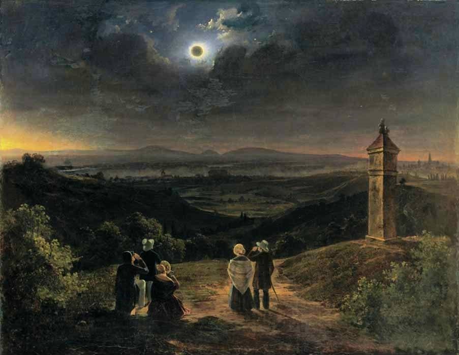 Jakob Alt, Die Sonnenfinsternis am 8. Juli 1842 (L'éclipse de soleil du 8 juillet 1842), 1842. Domaine public, via Wikimedia Commons.
