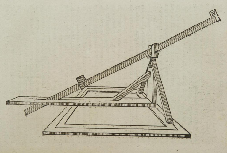 L'instrument à éclipses : la perche de douze pieds et le cadre de visée, gravure des Paralipomènes. Kepler, Ad Vitellionem paralipomena, Francfort, 1604. Exemplaire de la Bibliothèque royale du Danemark, via archive.org (domaine public).